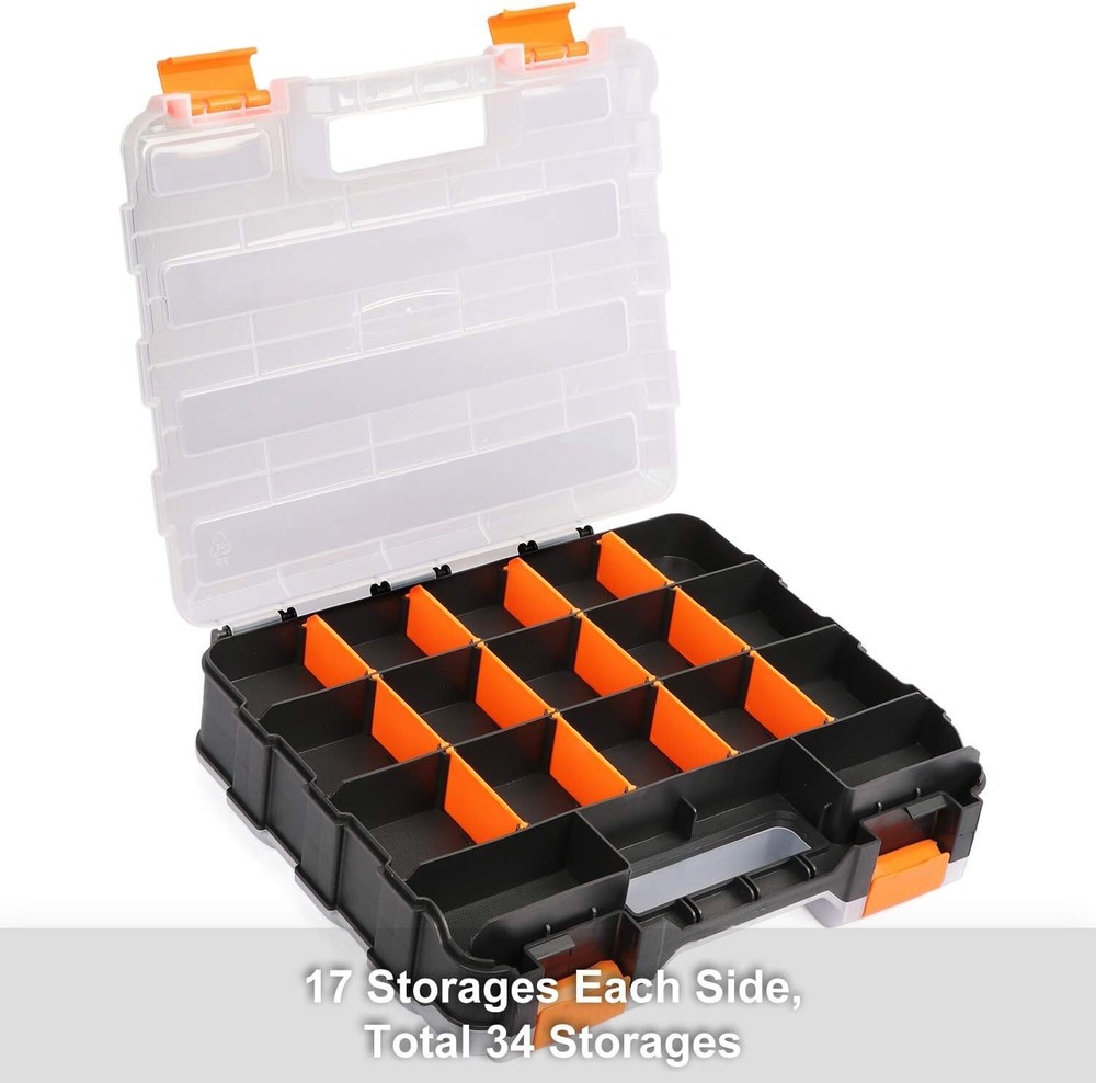 Impact-Resistant Tool Storage Box with Customizable Dividers, 34 Compartments