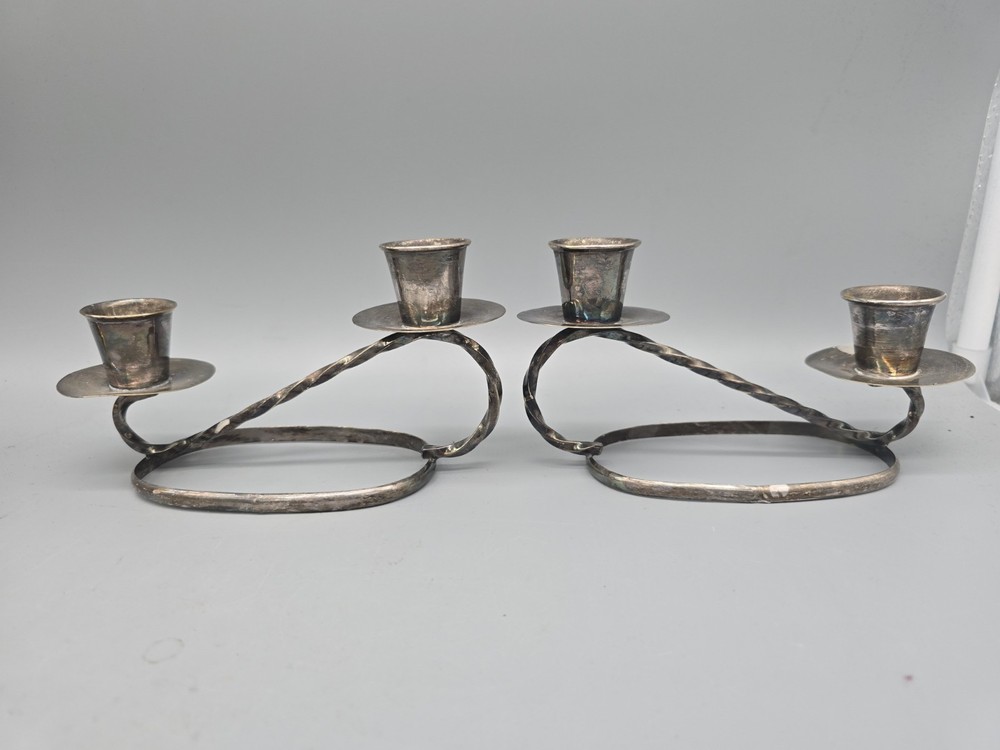 Vintage Modern Silver Plate Candelabra Pair
