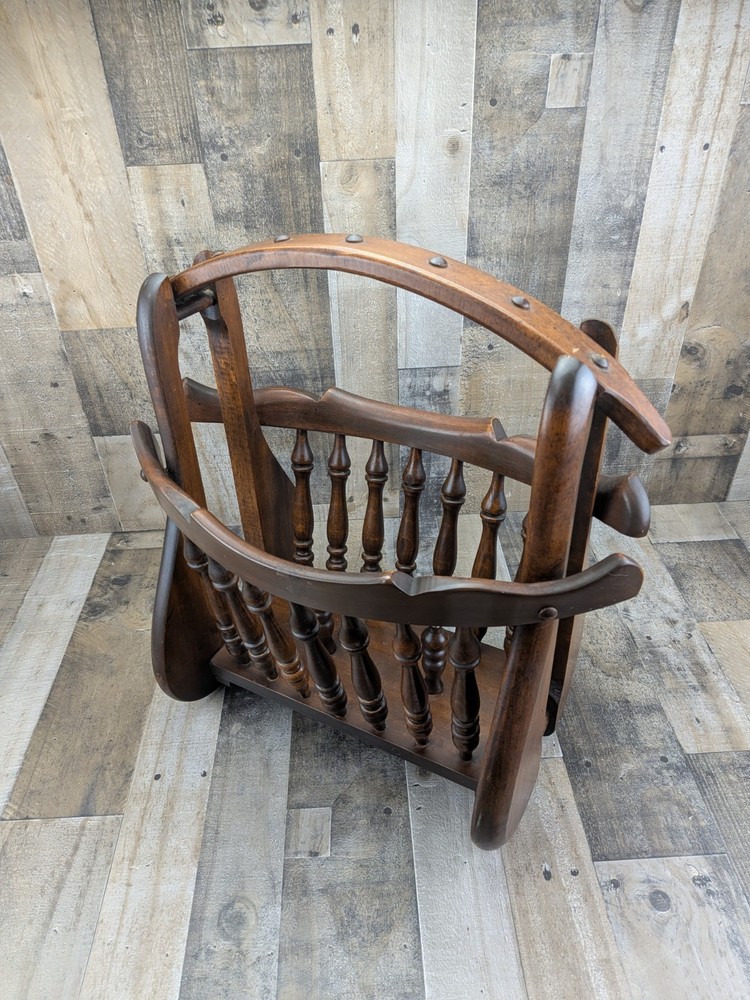 Vintage MCM Solid Wood Magazine Rack Holder Spindles