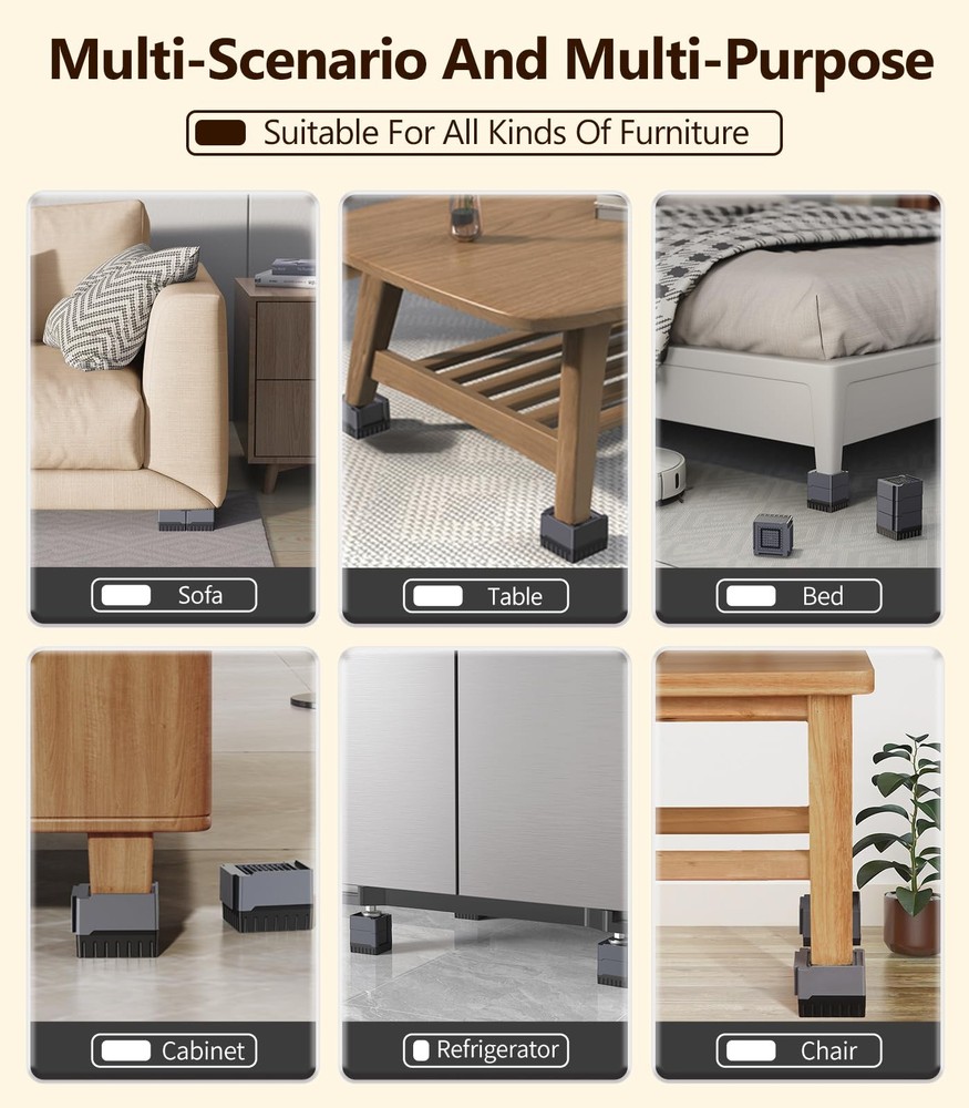 Heavy Duty Bed Frame Risers - Adjustable Furniture Risers, Free Combination o...