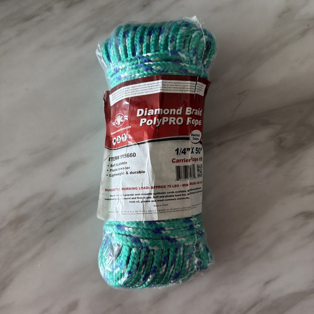 Diamond Braid PolyPro Rope 1/4” X 50’