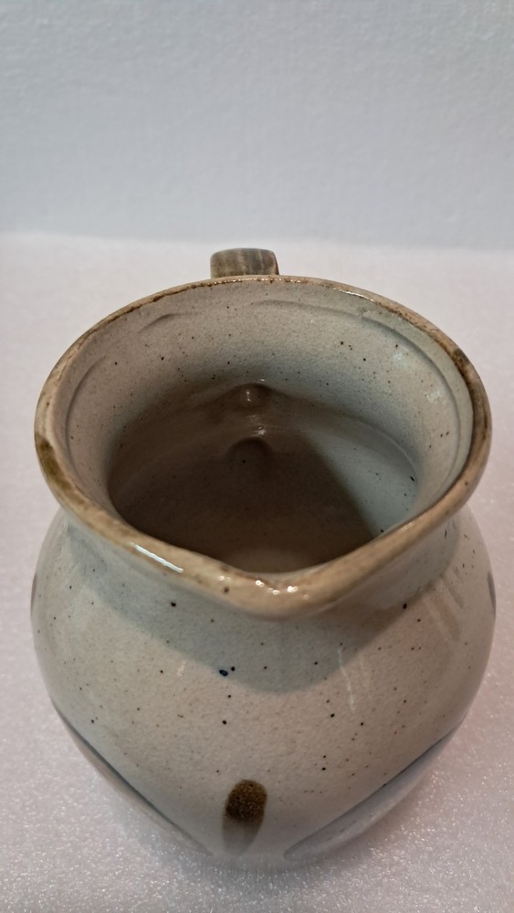 Vintage Handpainted Small Stoneware Pitcher With Handle