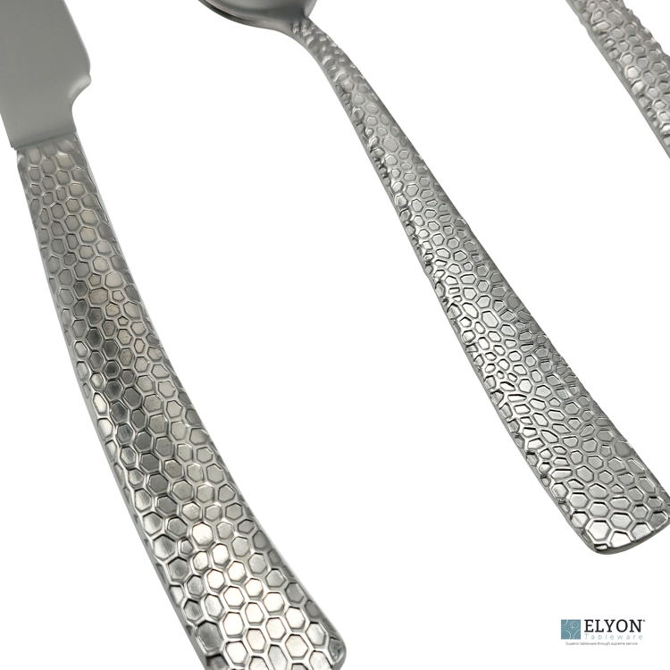 Elyon Crown Hammered Reflective Silver 20-Piece Flatware Set Stainless Steel