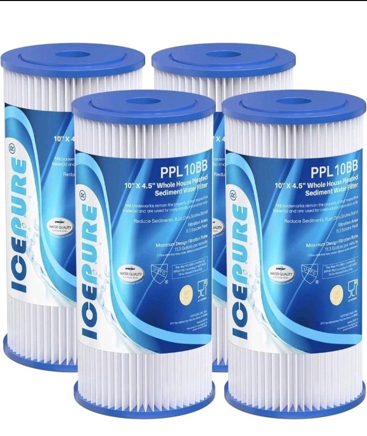10" x 4.5" 5 Micron Whole House Pleated Sediment Water Filter PPL10BB - 4 PACK