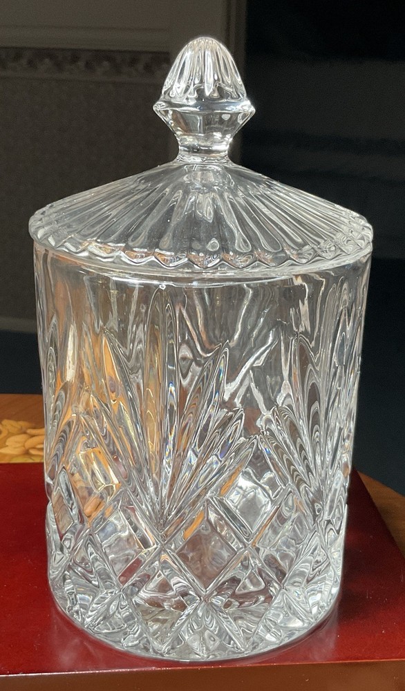 Crystal Biscuit Barrel with Lid Cracker Cookie Jar
