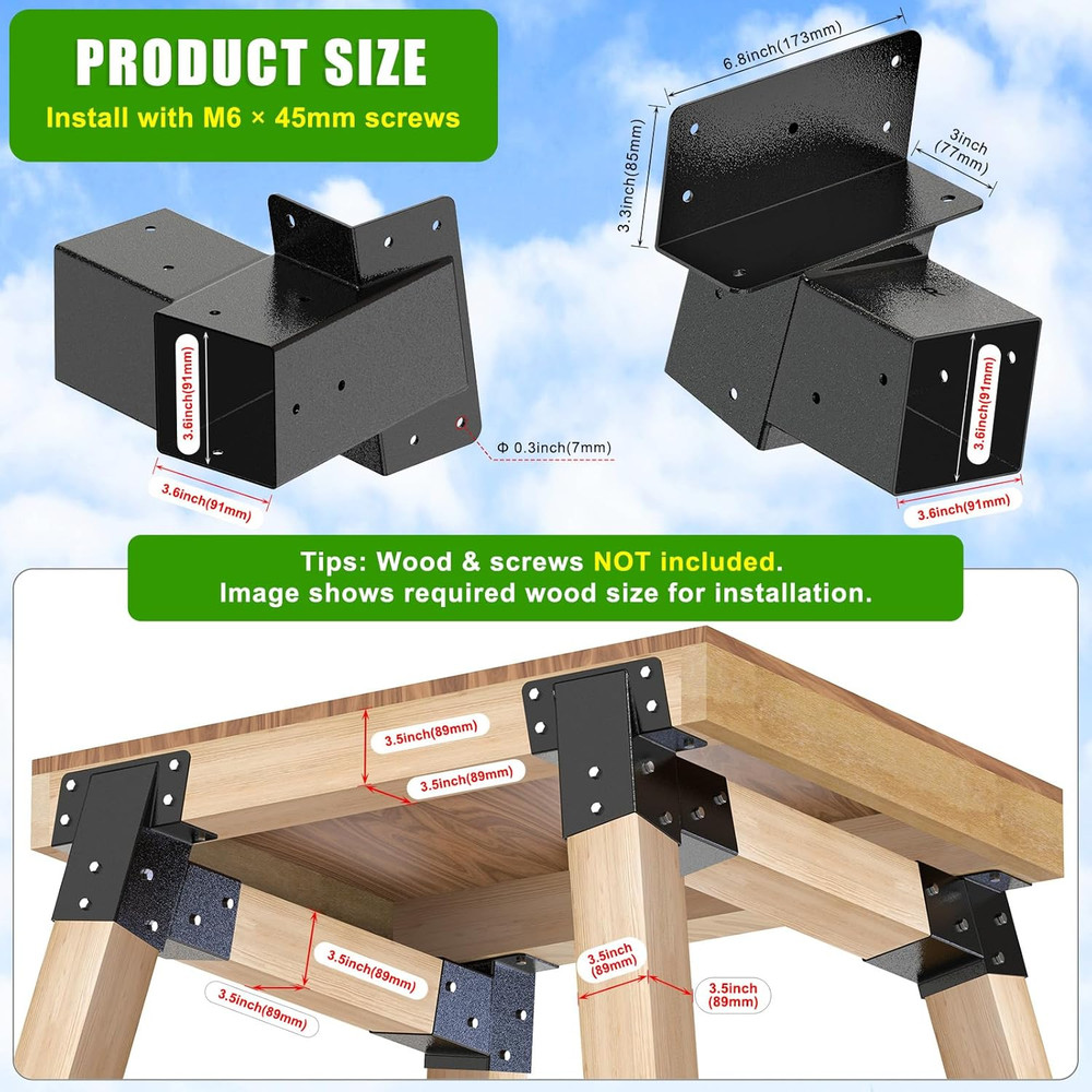4Pack 4x4 Compound Angle Brackets Heavy Duty Deer Stand Bracket Hunting Blind Br