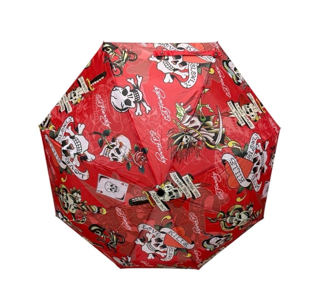 NWT ED HARDY RED SKULLS COMPACT UMBRELLA WITH CASE