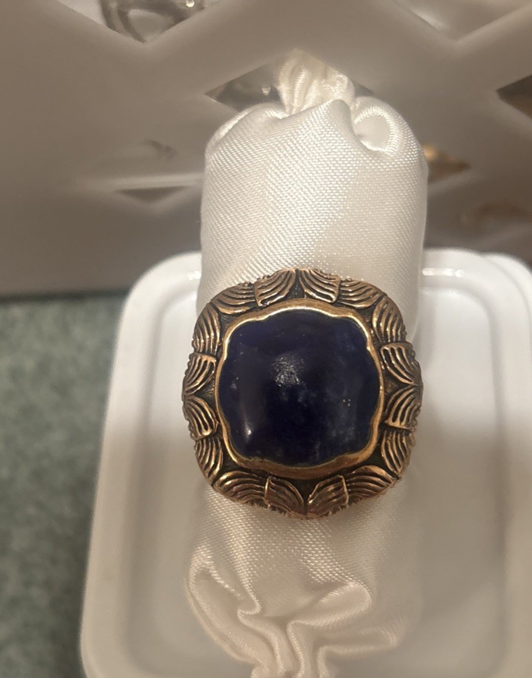 Large Barse Brass Lapis Luzuli Ring Beautiful Ring