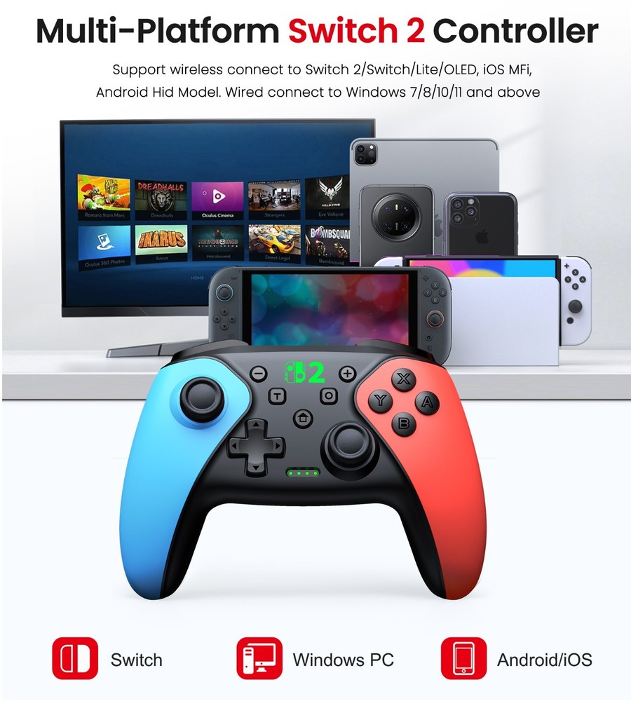 Wireless Pro Switch 2 Controller for Switch 2/Switch/Lite/OLED/Android/iOS/PC
