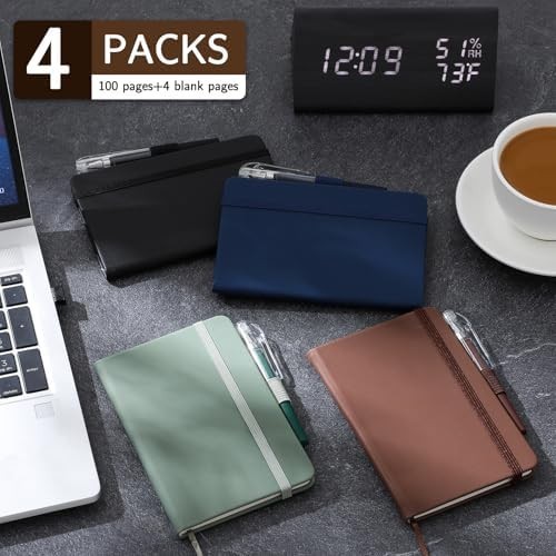 4 Pack Small Notebook Pocket Notebook, A6 Mini Leather Hardcover Journal,