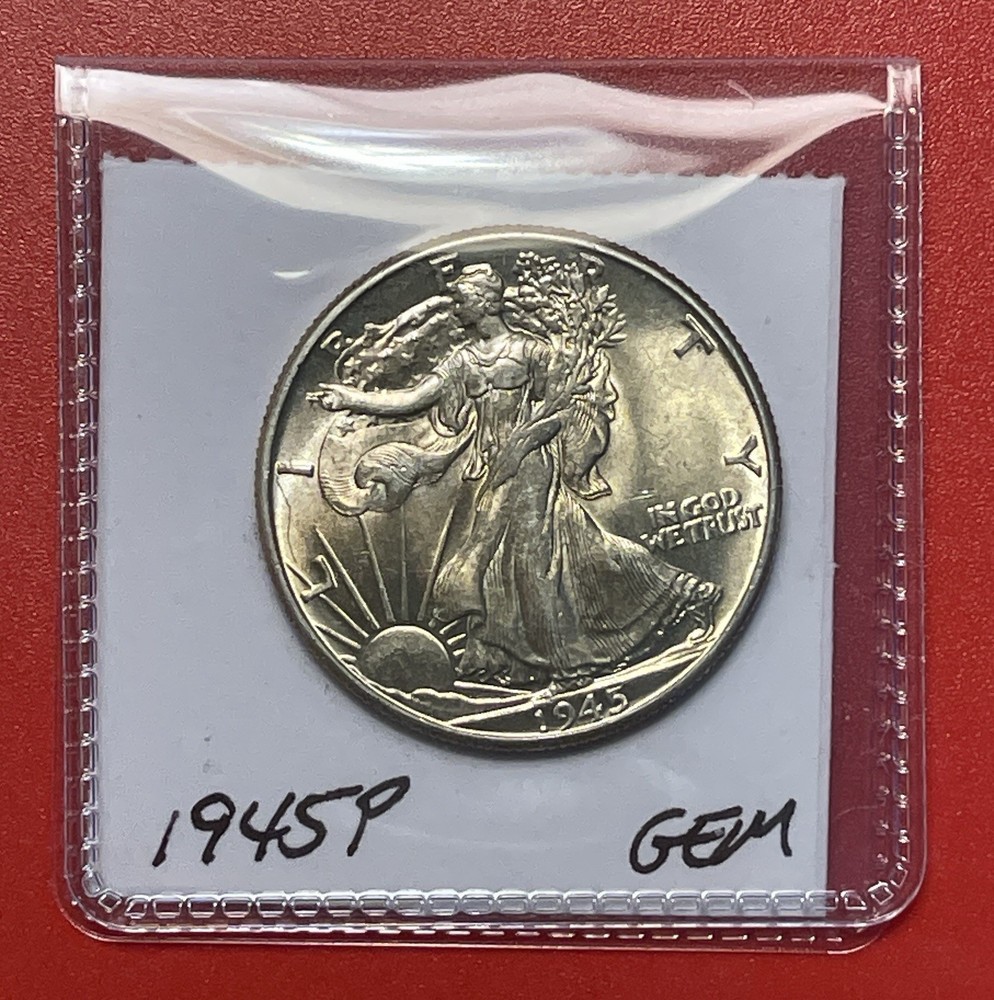 1945 P Walking Liberty Silver Half Dollar, Gem Uncirculated.