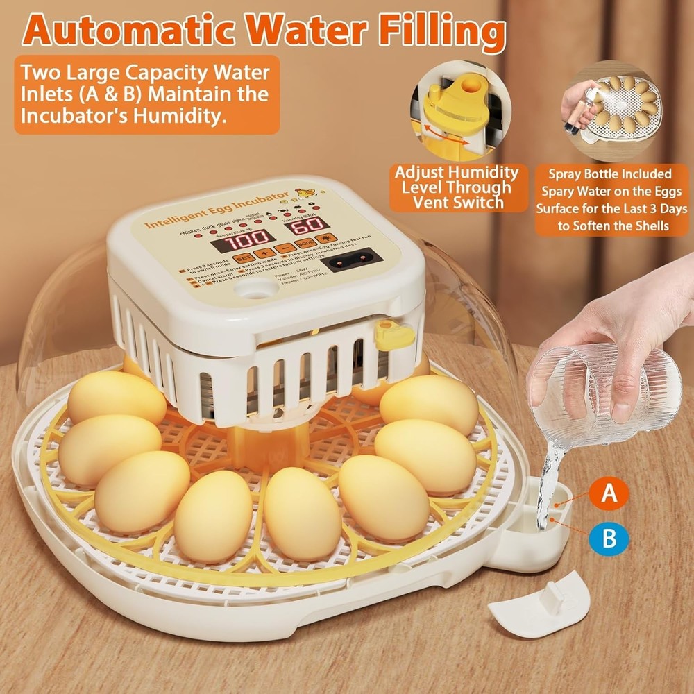 12 Egg Incubator with Auto Egg Turning Humidity & Temperature Control