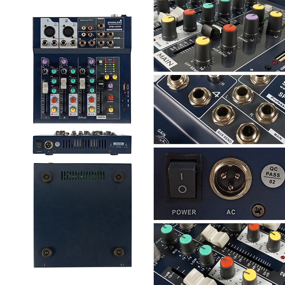 4CH Audio Mixer DSP Console Echo Effect Processor USB Interface Mixing System