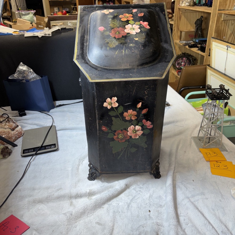 19th French Decorative Painted Coal container – Antique Charming Storage