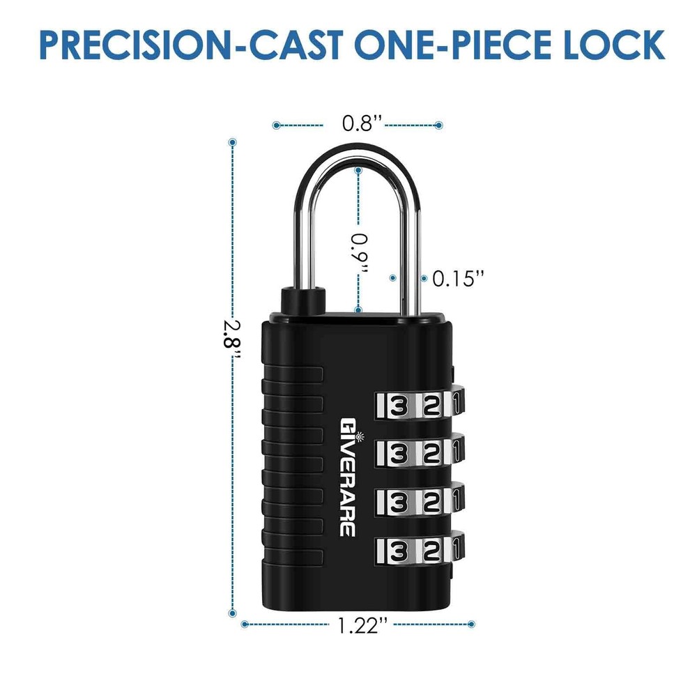 4 Pack Combination Lock, 4-Digit Padlock Keyless, Resettable 2black2silver