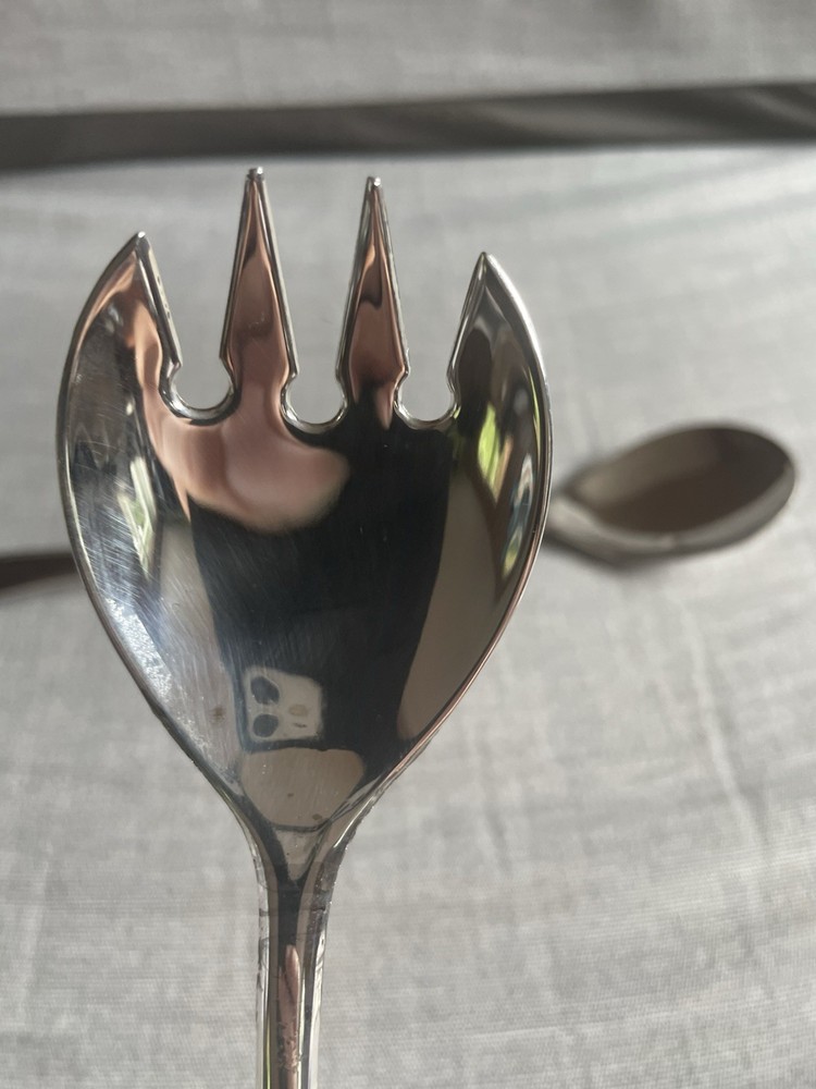 Italy Silver Plated Solid 9”Serving Set Salad Spoon and Fork Italian Vintage EUC