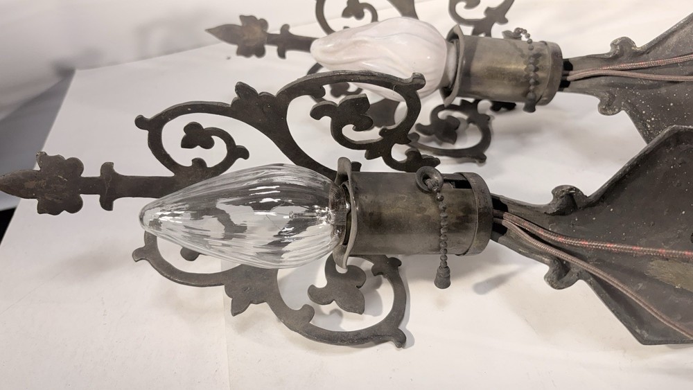 Rare Pair Antique Brass Sconces Rewired Mounting Hardware
