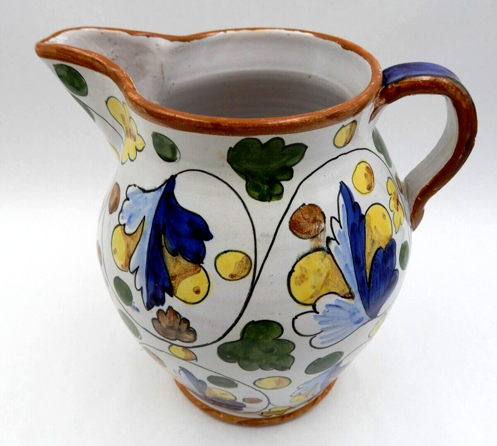 ITALIAN HANDMADE HAND-PAINTED LEAF & NUTS PATTERN CERAMIC JUG OR PITCHER