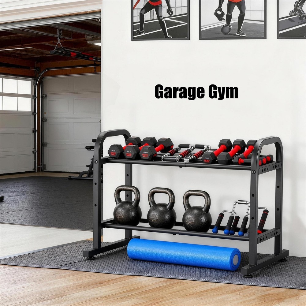 2-Tier Heavy Duty Dumbbell Rack, 180 Lbs Per Shelf Capacity, Adjustable Width...