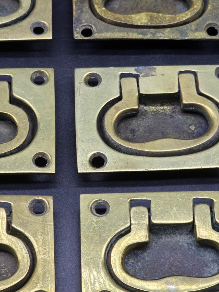 Set Of 8 Original Victorian Campaign Handles Solid Brass Rectangular 76 X 54mm