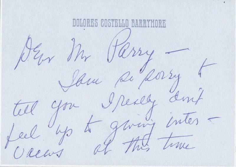 DOLORES COSTELLO - AUTOGRAPH NOTE SIGNED 05/16/1978