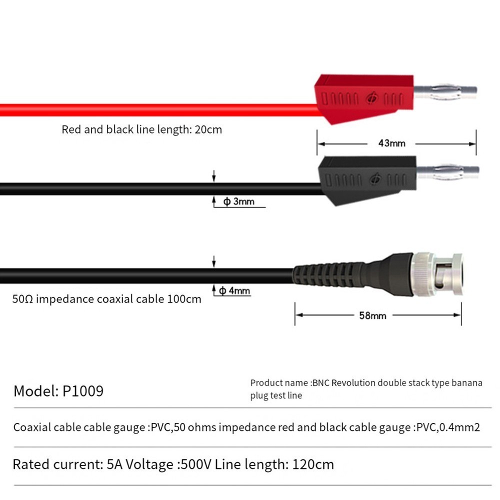 Secure Connection BNC to Dual Stacking Test Leads Cable for Oscilloscopes