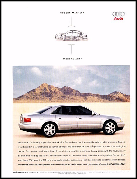 2002 Audi S8 Modern Marvel Original Advertisement Print Car Art Ad J190