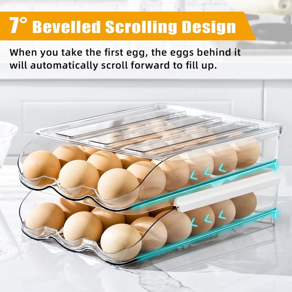 Egg Holder for Fridge, Rolling Egg Holder for Refrigerator, Egg Organizer for...