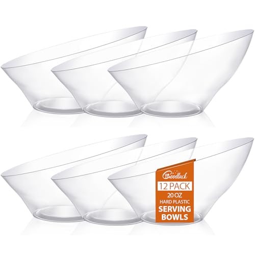 Pack Plastic Serving Bowls for Party - 20 OZ Angled Disposable 12 Clear