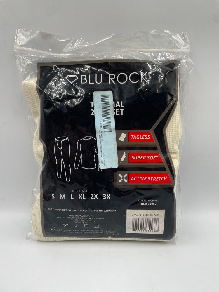 Blu Rock 2-Piece Thermal Set Mens Small White Active Stretch Base Layer NWT