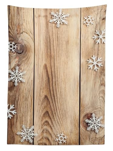 Christmas Tablecloth, Rustic Wooden Planks Texture Image with Stylized