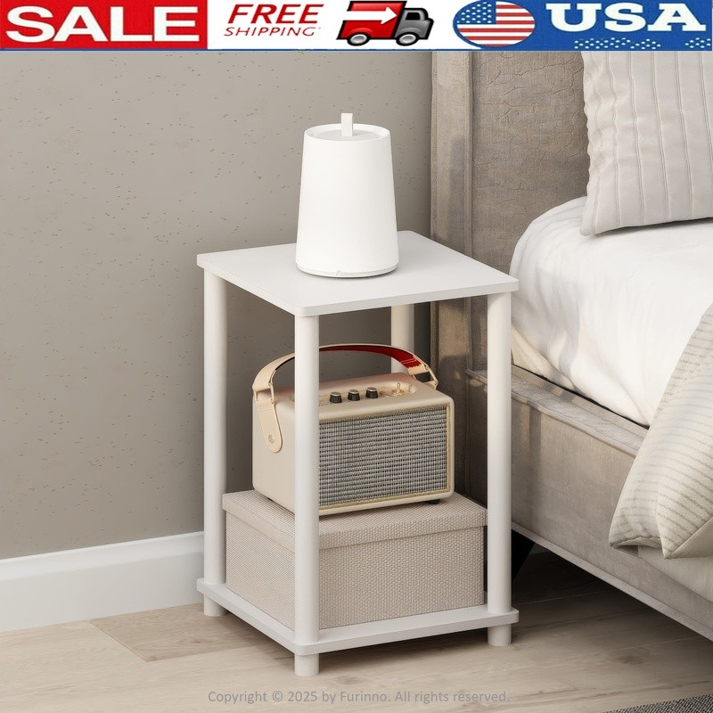 Compact Nightstand Bedside Table Easy Assembly 2-Tier Storage Modern Design New