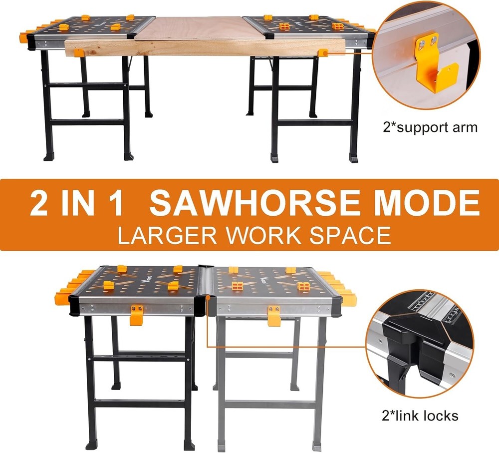 Portable Workbench Heavy Duty 1000Lbs Capacity Folding Table Garage Storage