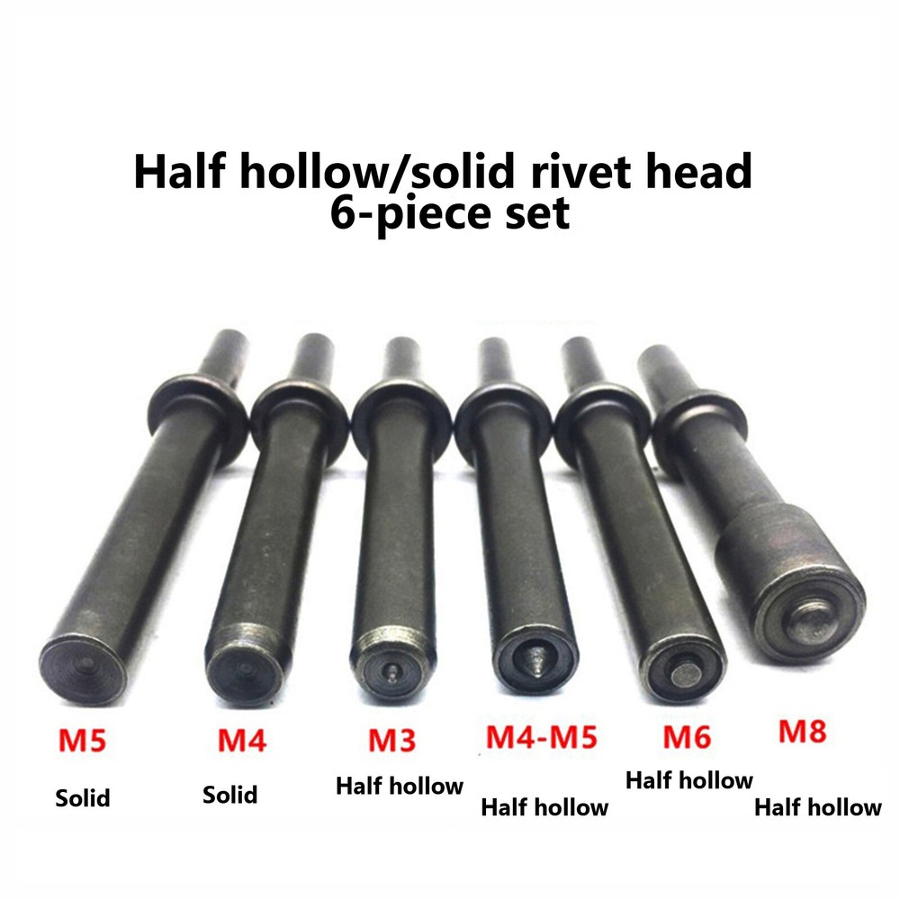6Pcs/set 4.7'' Semi Hollow and Solid Air Hammer Tool Accessories Rivet w/ Chisel