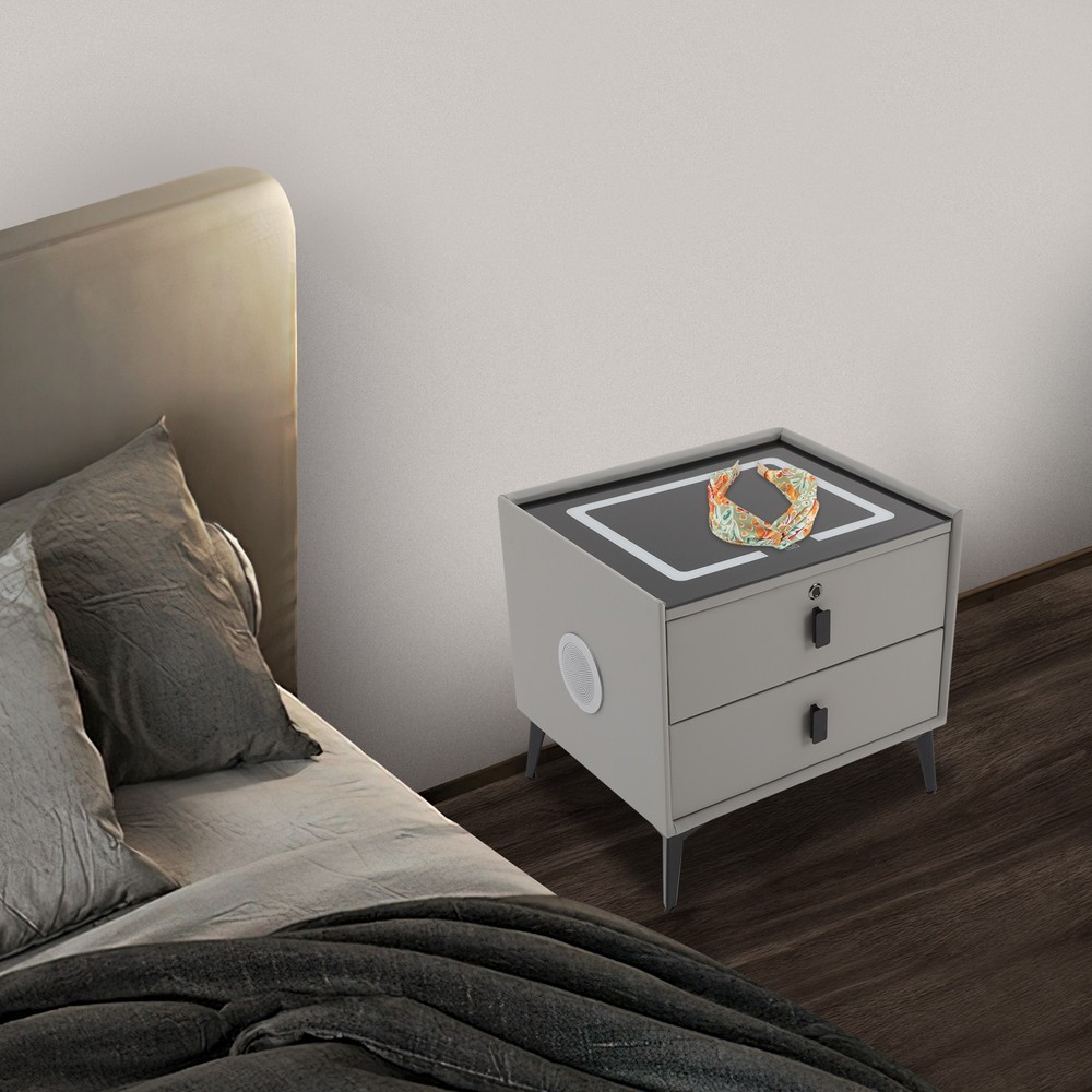 Bedside Table with Drawers, Bedside Table with Light USB& Wireless Charging