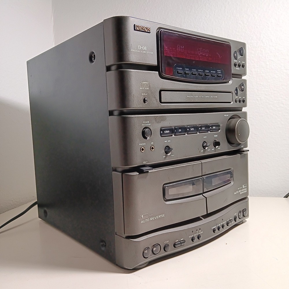 DENON D-08 Personal Component System Receiver CD Dual Cassette Player Working