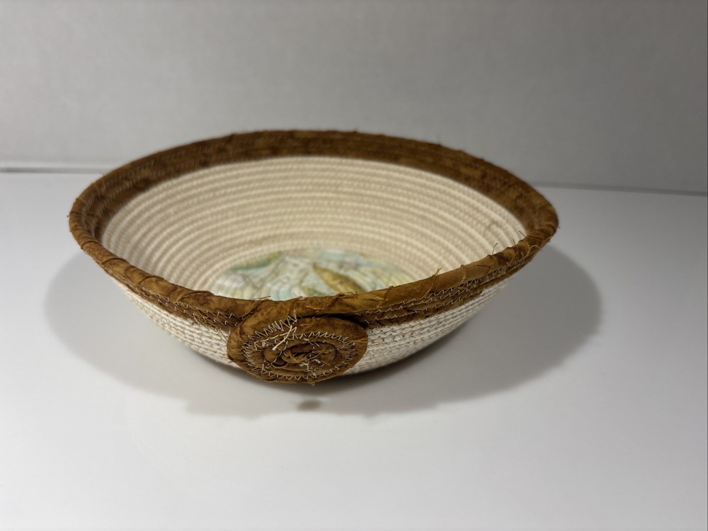 Woven Fabric Cork Seashell Basket Beachy