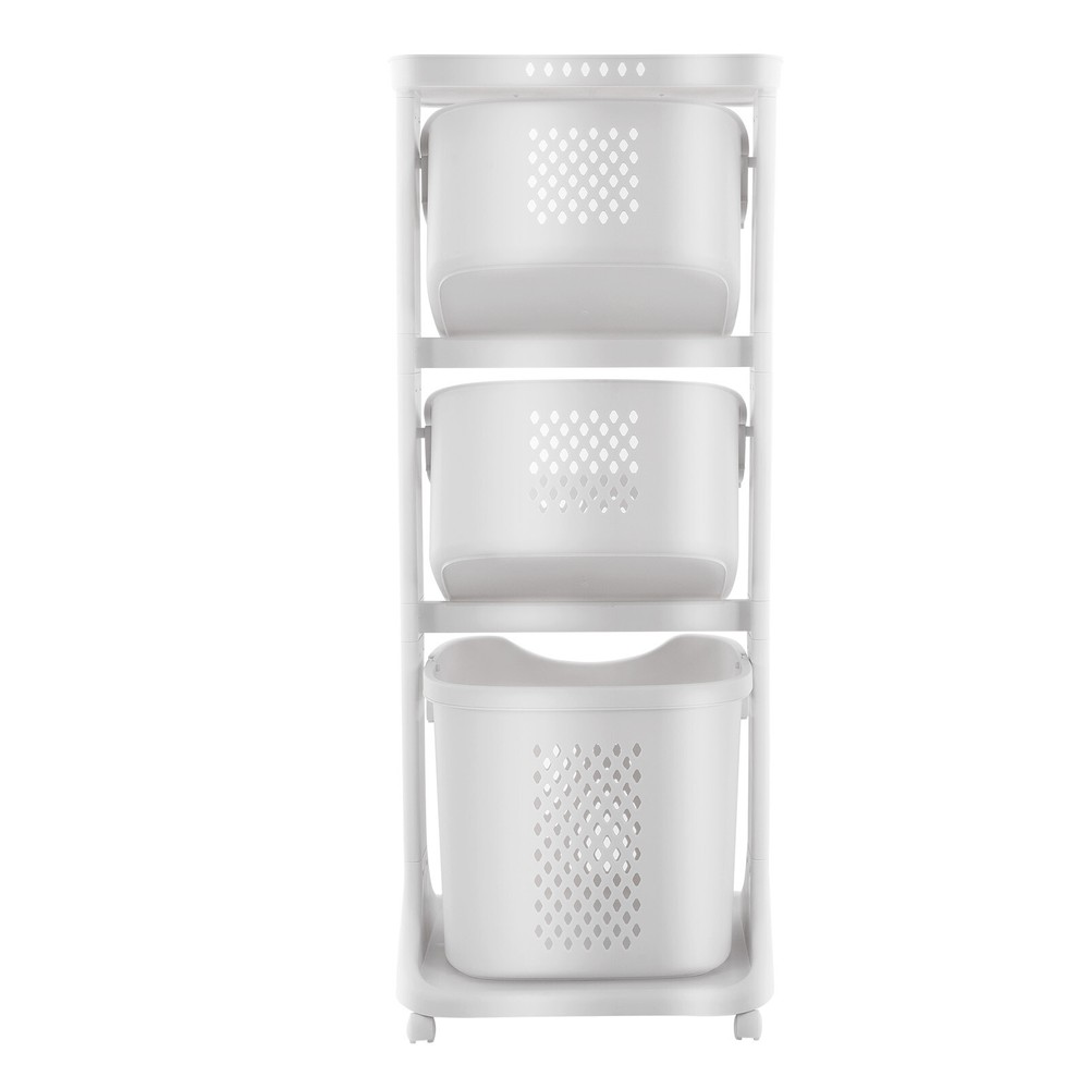 3 Layers Rolling Laundry Basket Clothes Hamper Storage Organizer Sorter Shelf