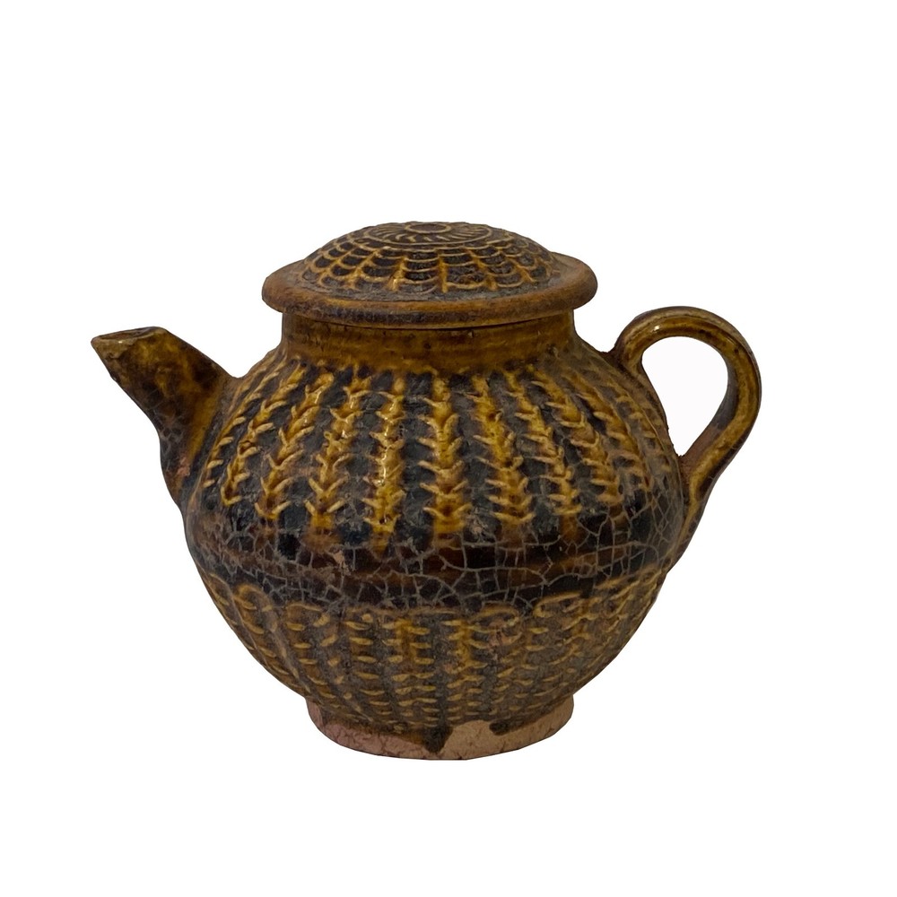 Chinese Ware Brown Woven Pattern Ceramic Jar Vase Display Art ws2666