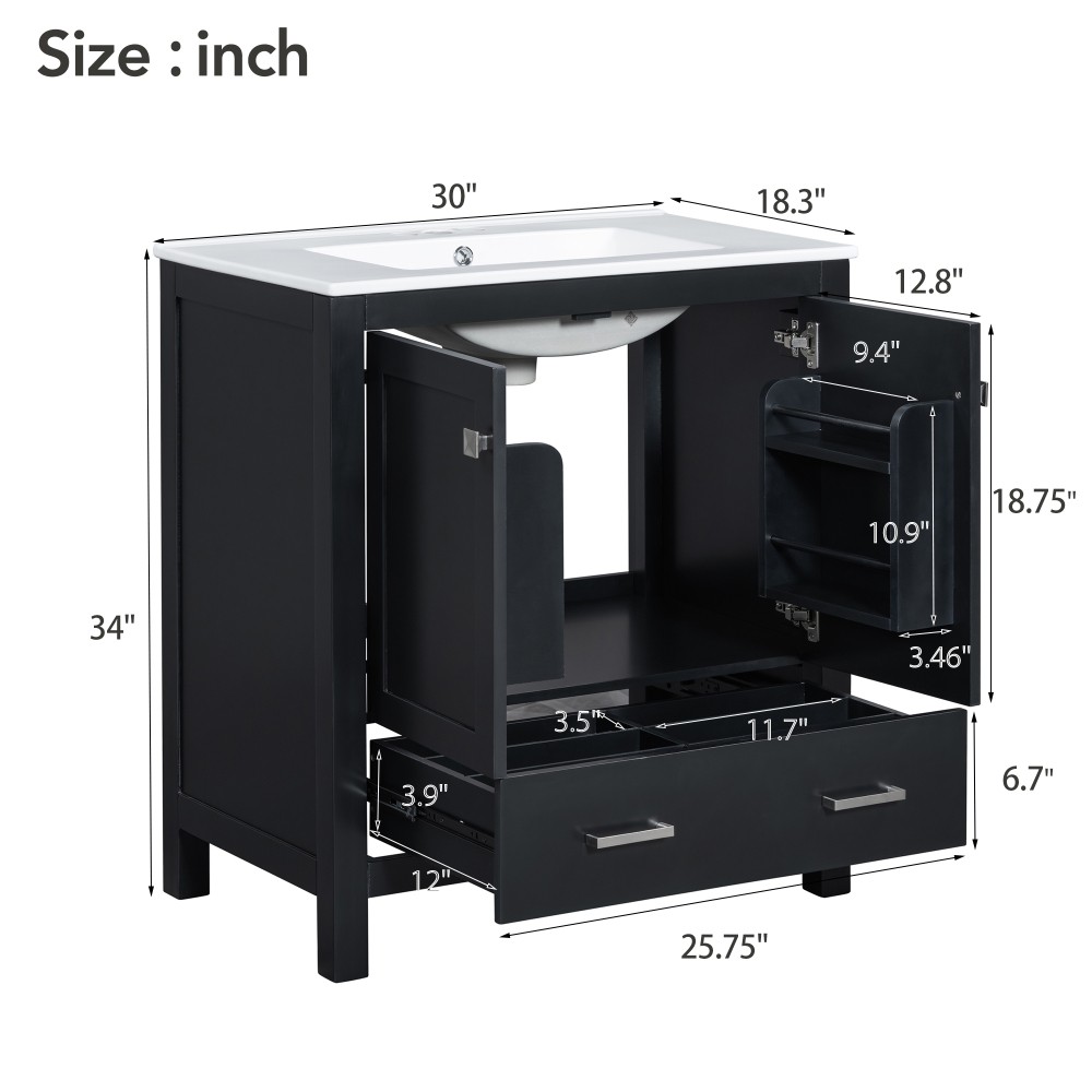 Bathroom Storage Cabinet W 2 Doors Drawer Soft Closing Multifunctional Storage