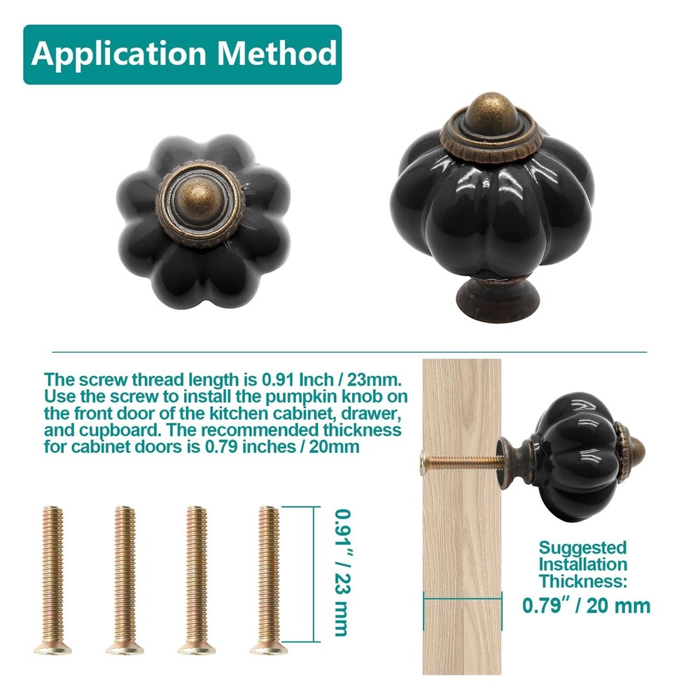 12pcs Black Vintage Ceramic Cabinet Knobs and Drawer Pulls with Mounting Screws