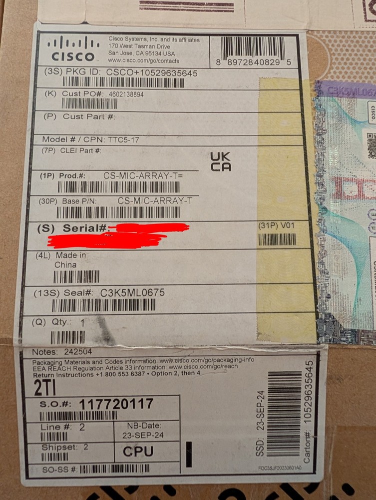 CISCO CS-MIC-ARRAY-T Table Microphone Pro Video Conferencing Multi-directional