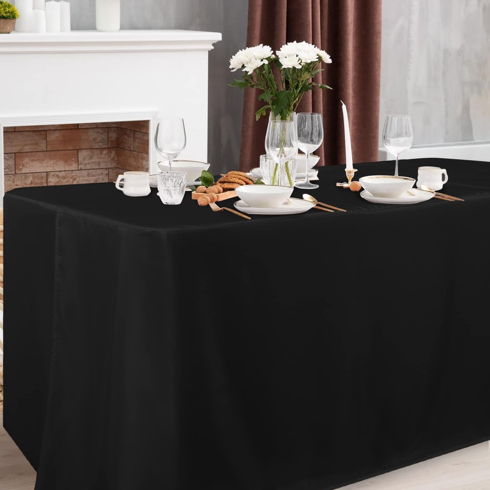 Obstal 2 Pack Black Tablecloth Fitted Table Clothes for 4 Foot Rectangle Tabl...