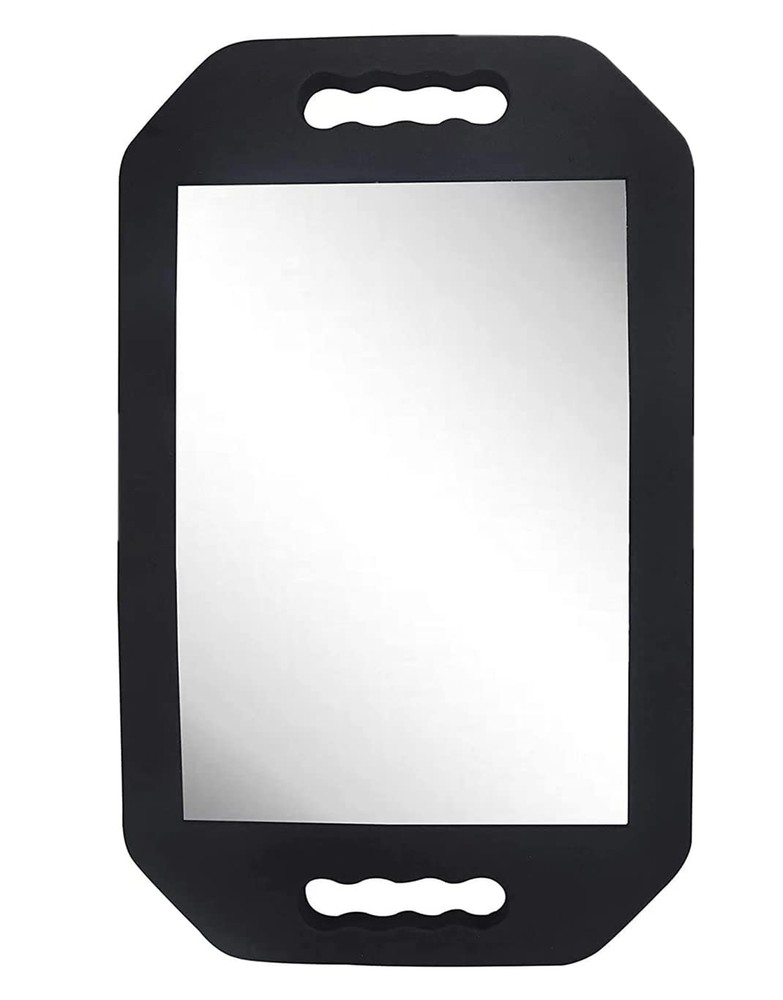 HREW Handle Mirror Large Rectangular Hand 15.7"L x 10.2"W, Black, Hot Pink