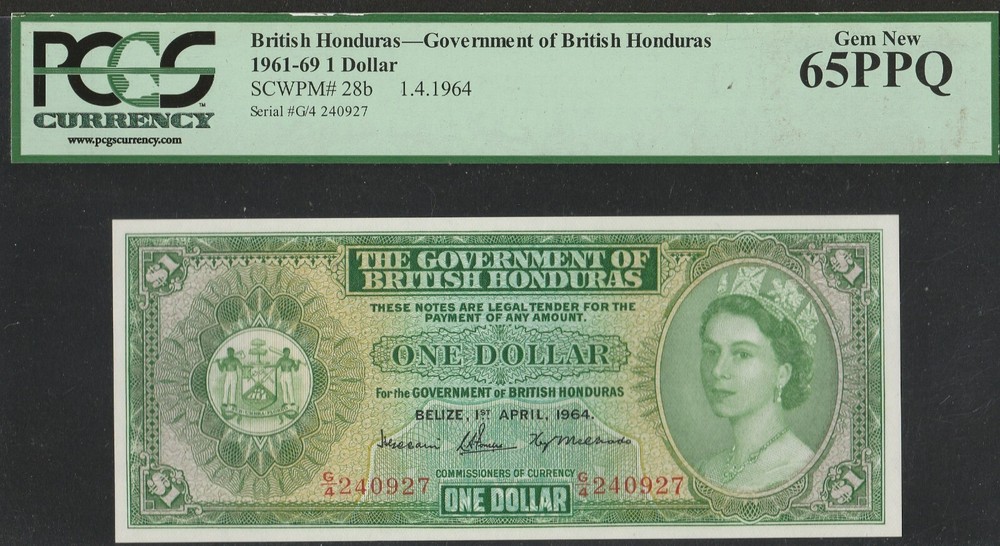 1964 BRITISH HONDURAS 1 DOLLAR NOTE PCGS GN65PPQ