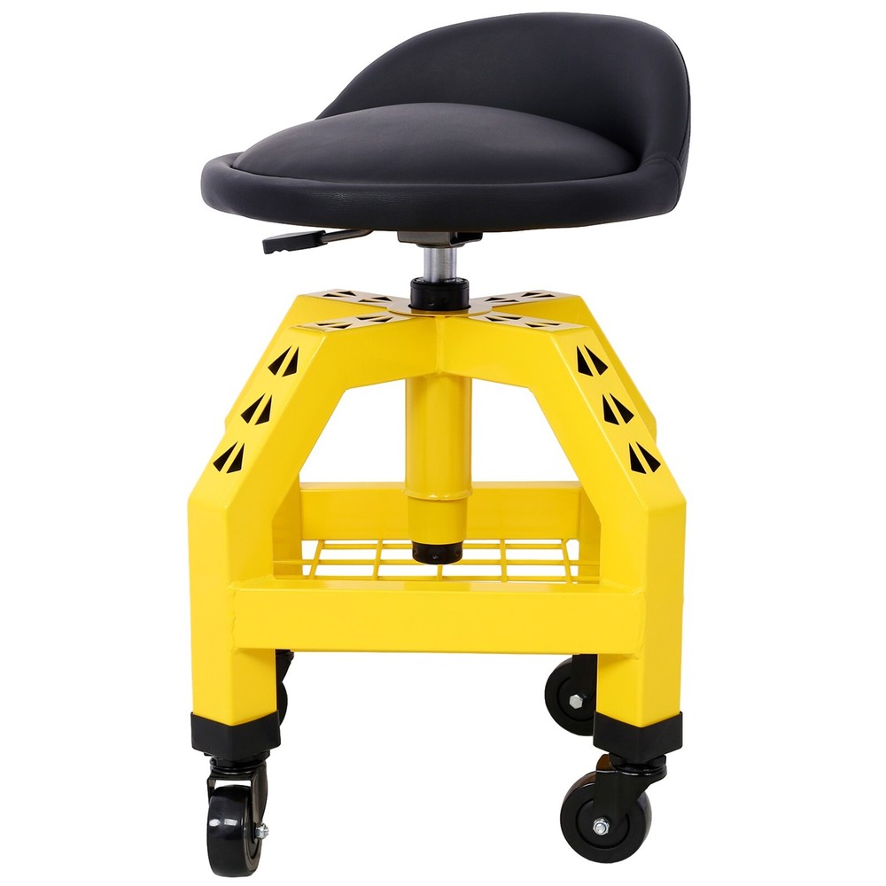 Pneumatic 360° Swivel Stool, Mechanics Rolling Creeper Seat with Casters, Yellow