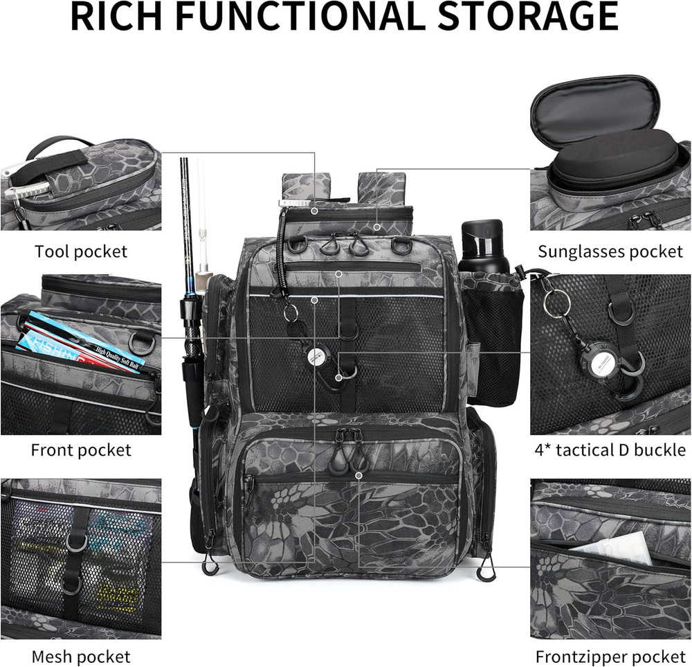 Ultimate Fishing Tackle Backpack with Rod Holders & Storage Solutions