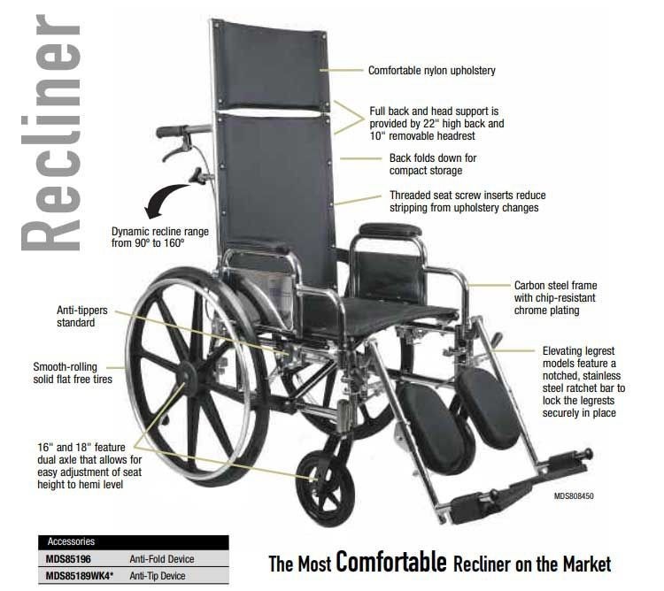 Medline MDS808350 Reclining Wheelchairs - Black