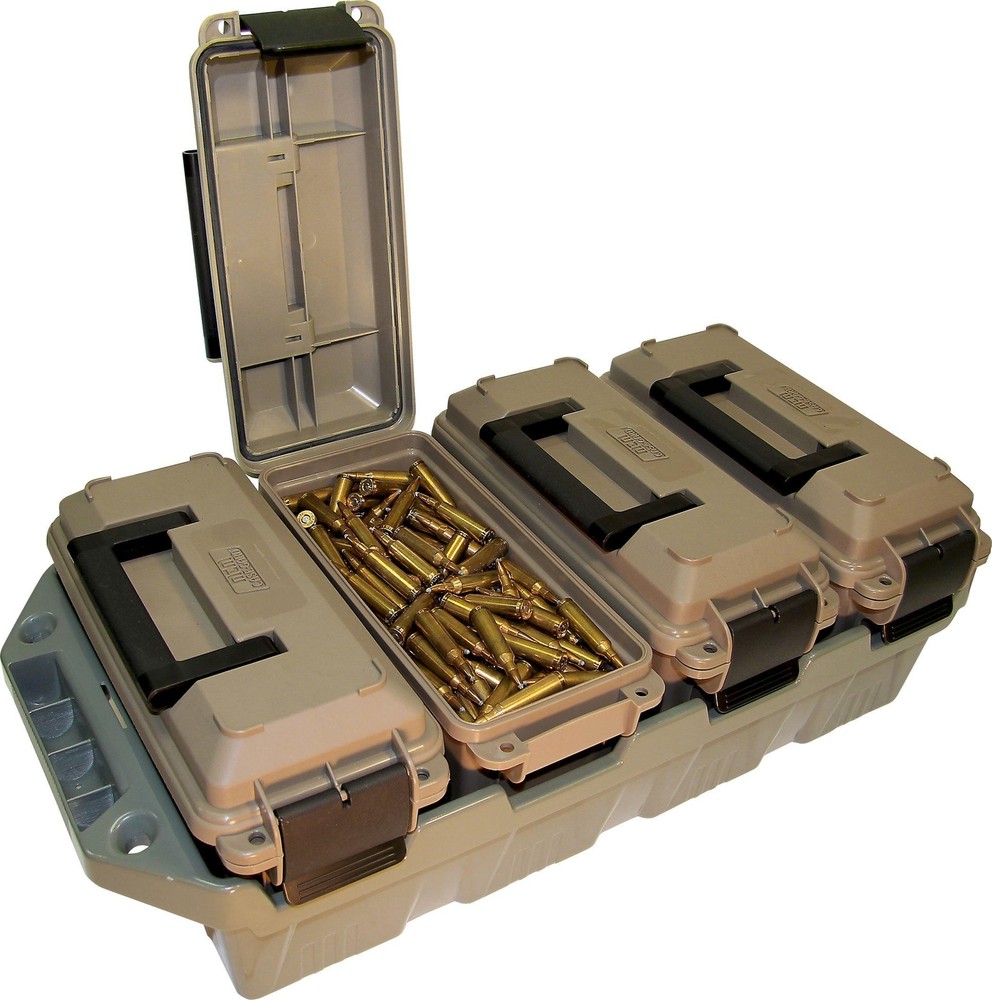AMMO CRATE 4 Can Utility Box Stackable All-Caliber Case Bulk Ammunition Storage