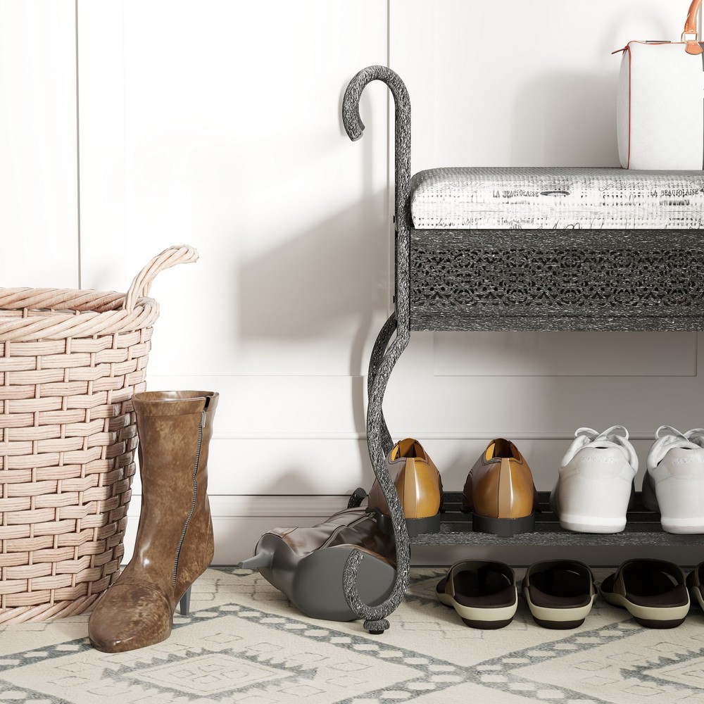 Upholstered Hallway Entryway Shoe Rack Bench Bedroom Bench Stool Iron Frame